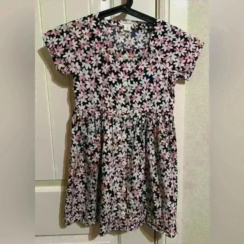 Crewcuts Red White Navy Floral Button Down Dress
